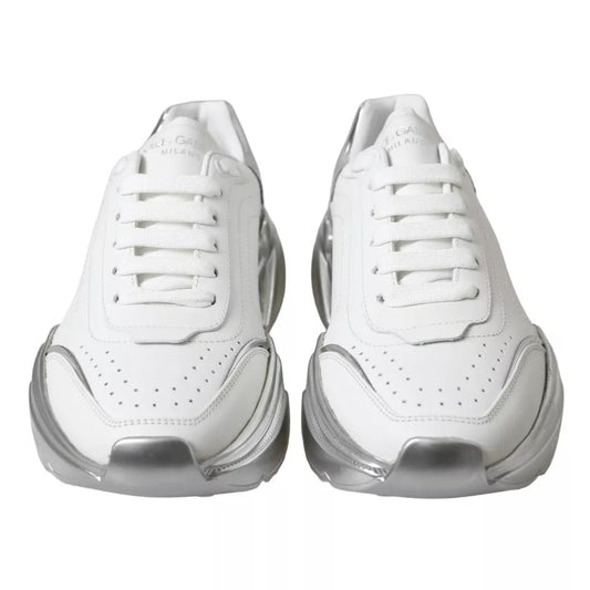 Dolce & Gabbana White Silver Daymaster Leather Sneakers Shoes - SMARTMARTNZ
