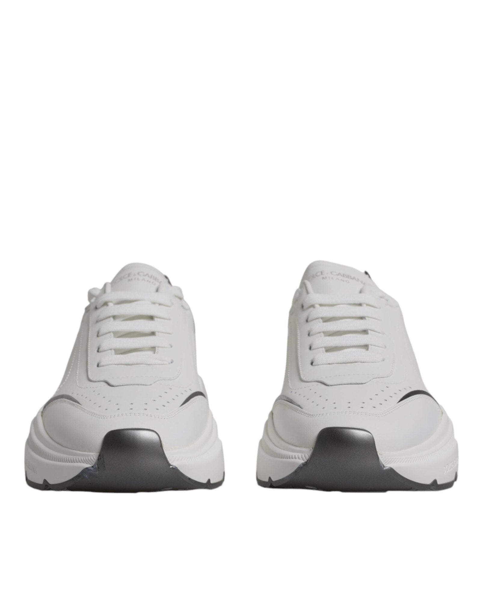 Dolce & Gabbana White Silver DAYMASTER Leather Sneakers Shoes - SMARTMARTNZ