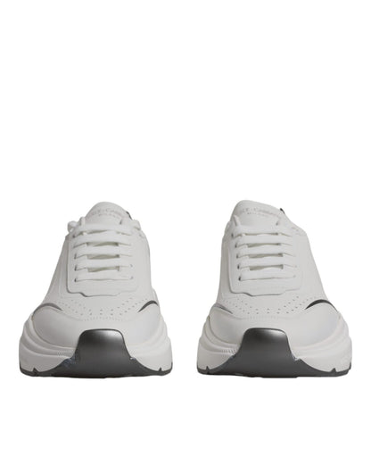 Dolce & Gabbana White Silver DAYMASTER Leather Sneakers Shoes - SMARTMARTNZ