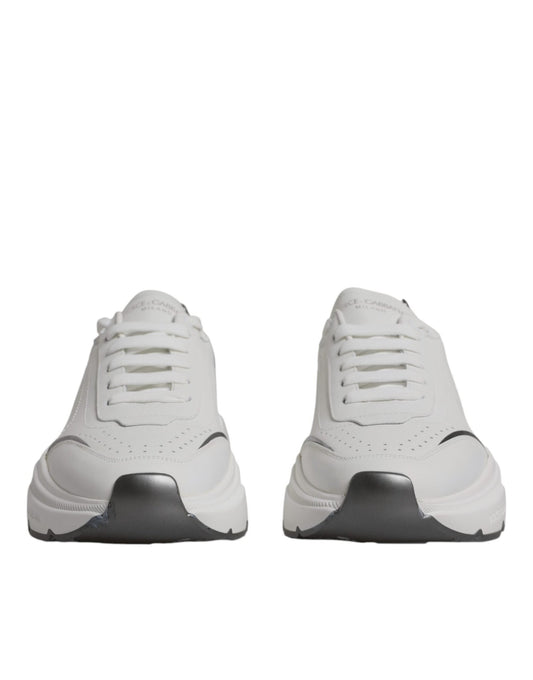 Dolce & Gabbana White Silver DAYMASTER Leather Sneakers Shoes - SMARTMARTNZ