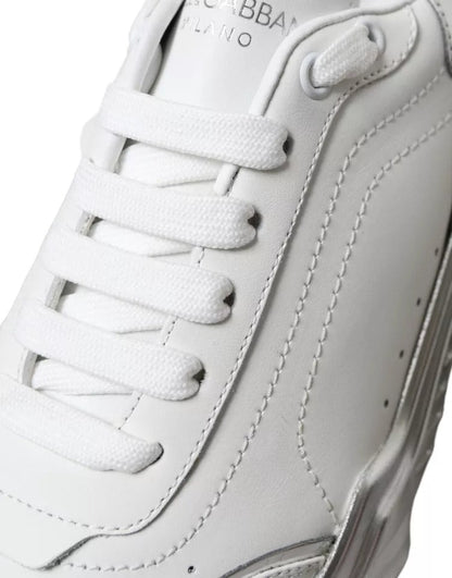 Dolce & Gabbana White Silver Daymaster Leather Sneakers Shoes - SMARTMARTNZ