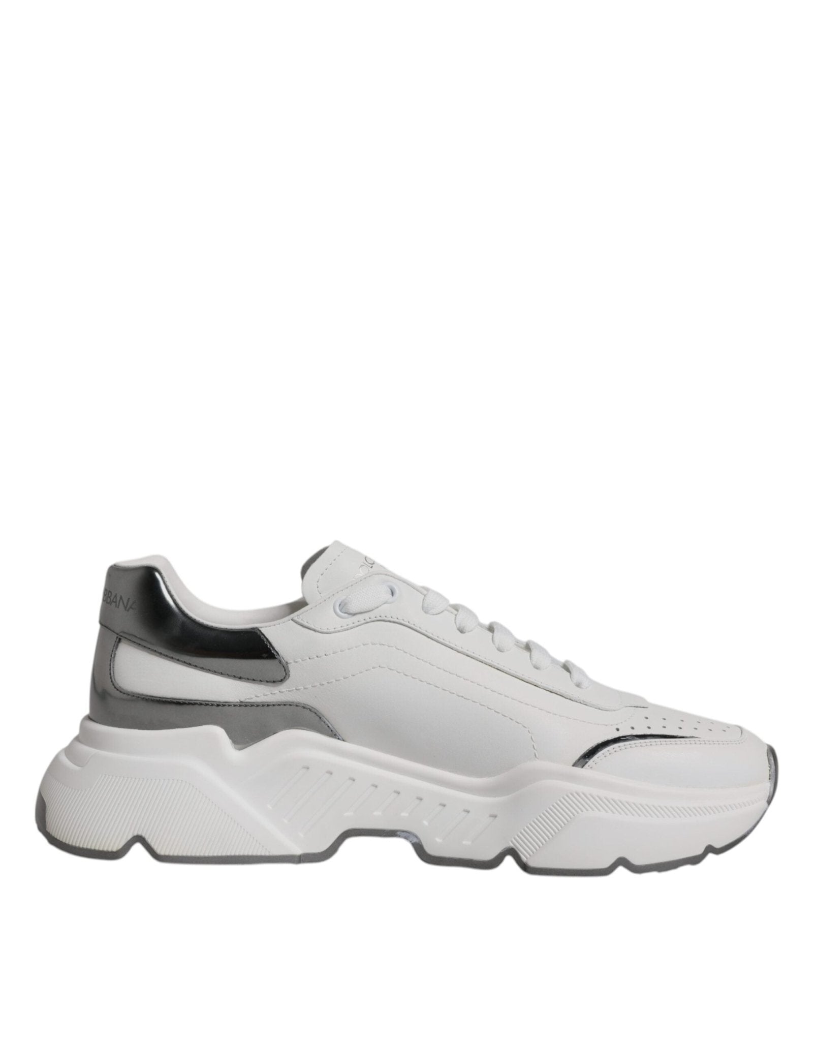 Dolce & Gabbana White Silver DAYMASTER Leather Sneakers Shoes - SMARTMARTNZ