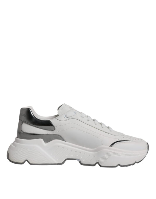 Dolce & Gabbana White Silver DAYMASTER Leather Sneakers Shoes - SMARTMARTNZ
