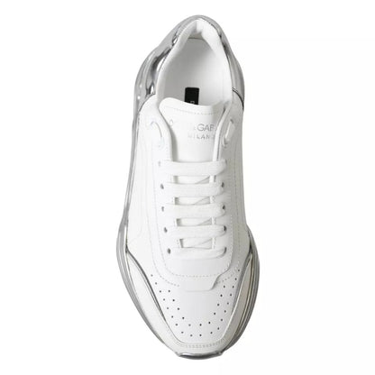 Dolce & Gabbana White Silver Daymaster Leather Sneakers Shoes - SMARTMARTNZ