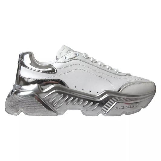 Dolce & Gabbana White Silver Daymaster Leather Sneakers Shoes - SMARTMARTNZ