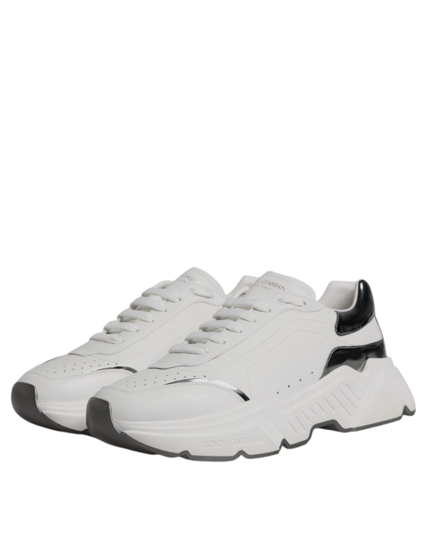 Dolce & Gabbana White Silver DAYMASTER Leather Sneakers Shoes - SMARTMARTNZ
