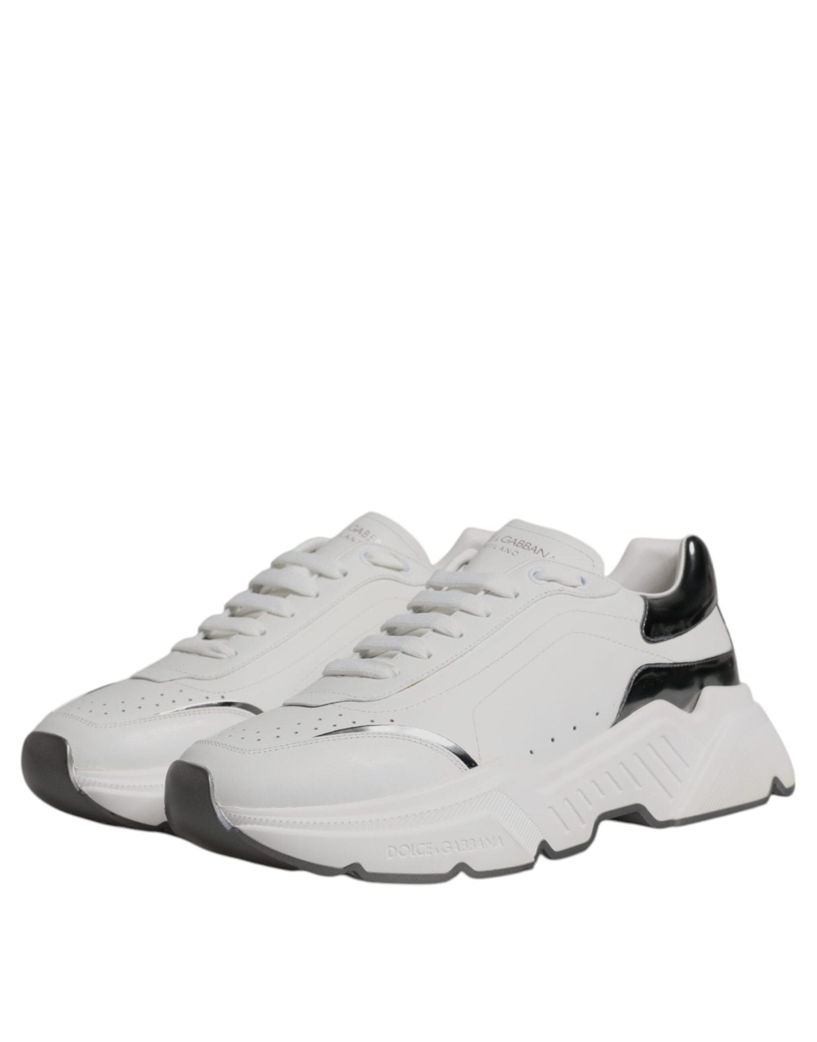Dolce & Gabbana White Silver DAYMASTER Leather Sneakers Shoes - SMARTMARTNZ