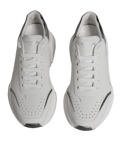 Dolce & Gabbana White Silver DAYMASTER Leather Sneakers Shoes - SMARTMARTNZ