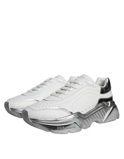 Dolce & Gabbana White Silver Daymaster Low Top Sneakers Shoes - SMARTMARTNZ