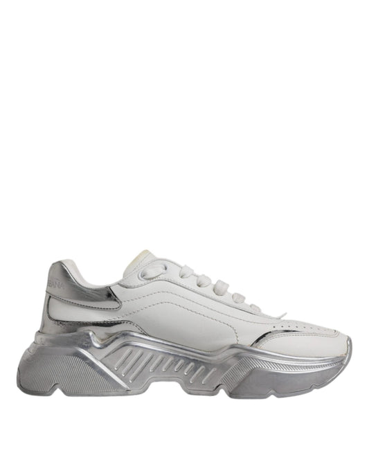 Dolce & Gabbana White Silver Daymaster Low Top Sneakers Shoes - SMARTMARTNZ