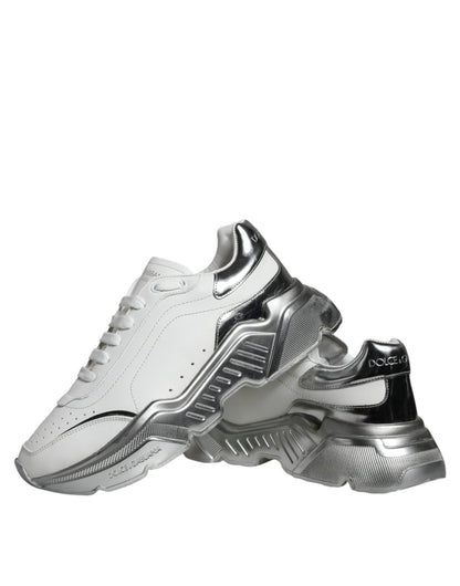 Dolce & Gabbana White Silver Daymaster Low Top Sneakers Shoes - SMARTMARTNZ