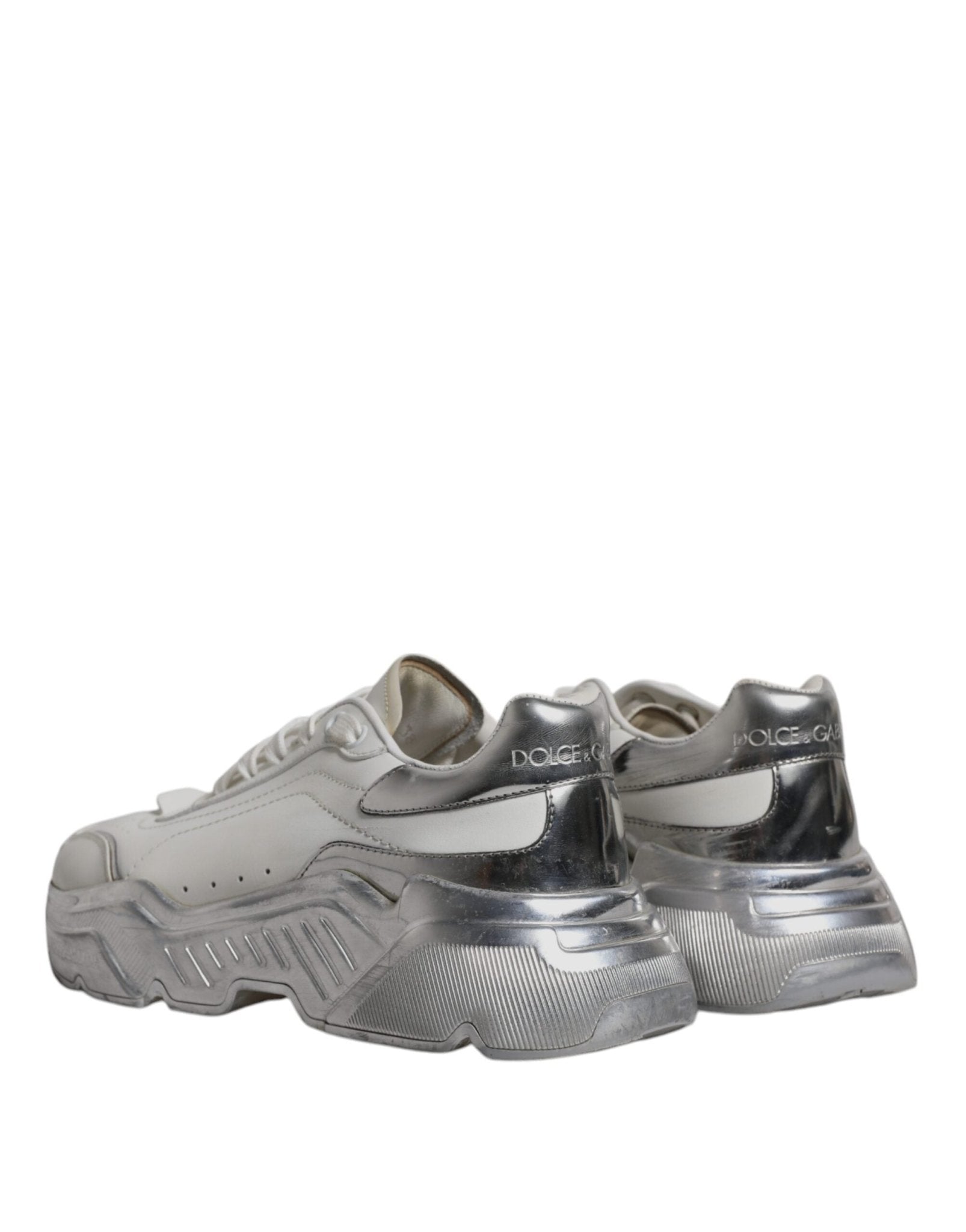Dolce & Gabbana White Silver Daymaster Low Top Sneakers Shoes - SMARTMARTNZ