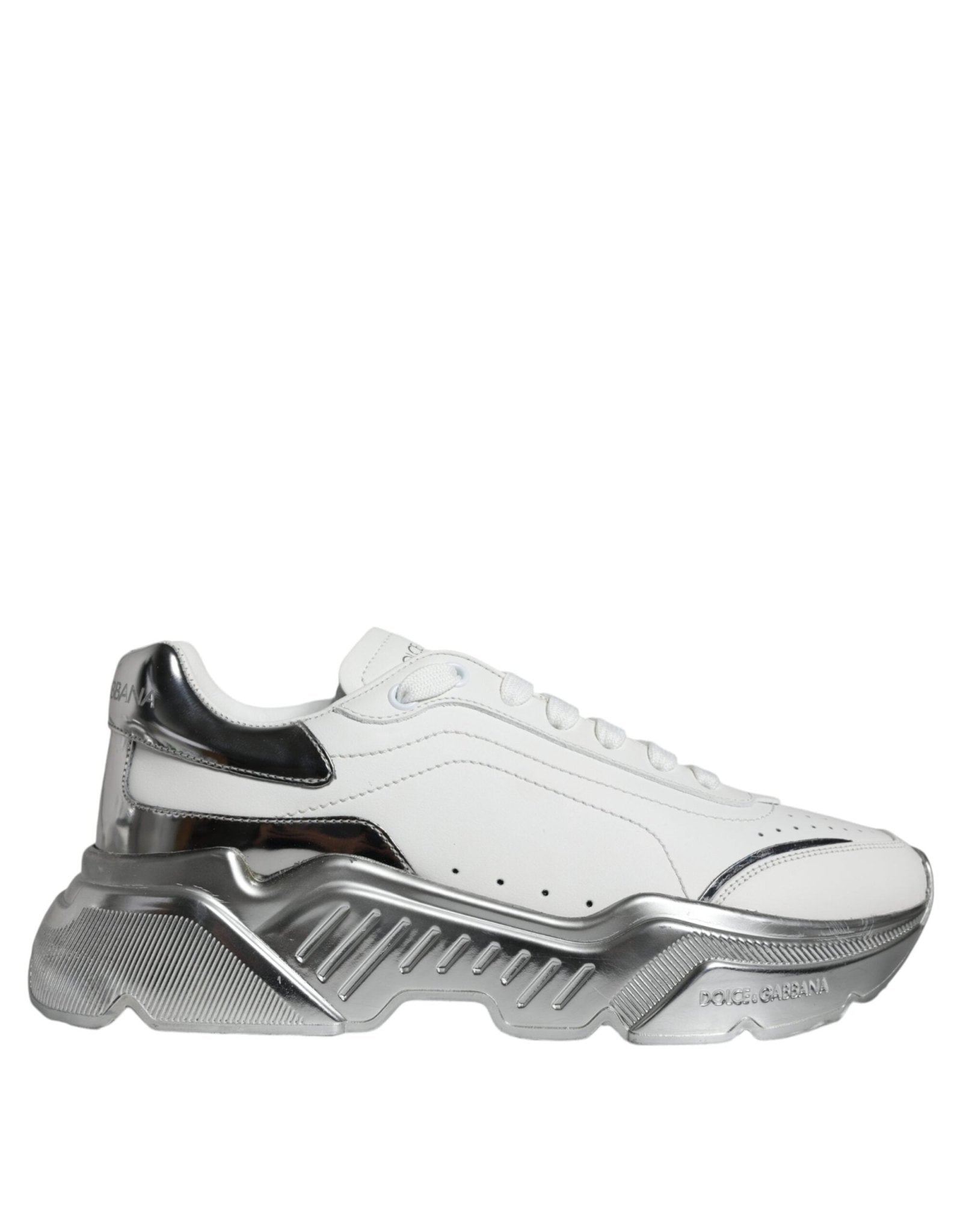 Dolce & Gabbana White Silver Daymaster Low Top Sneakers Shoes - SMARTMARTNZ