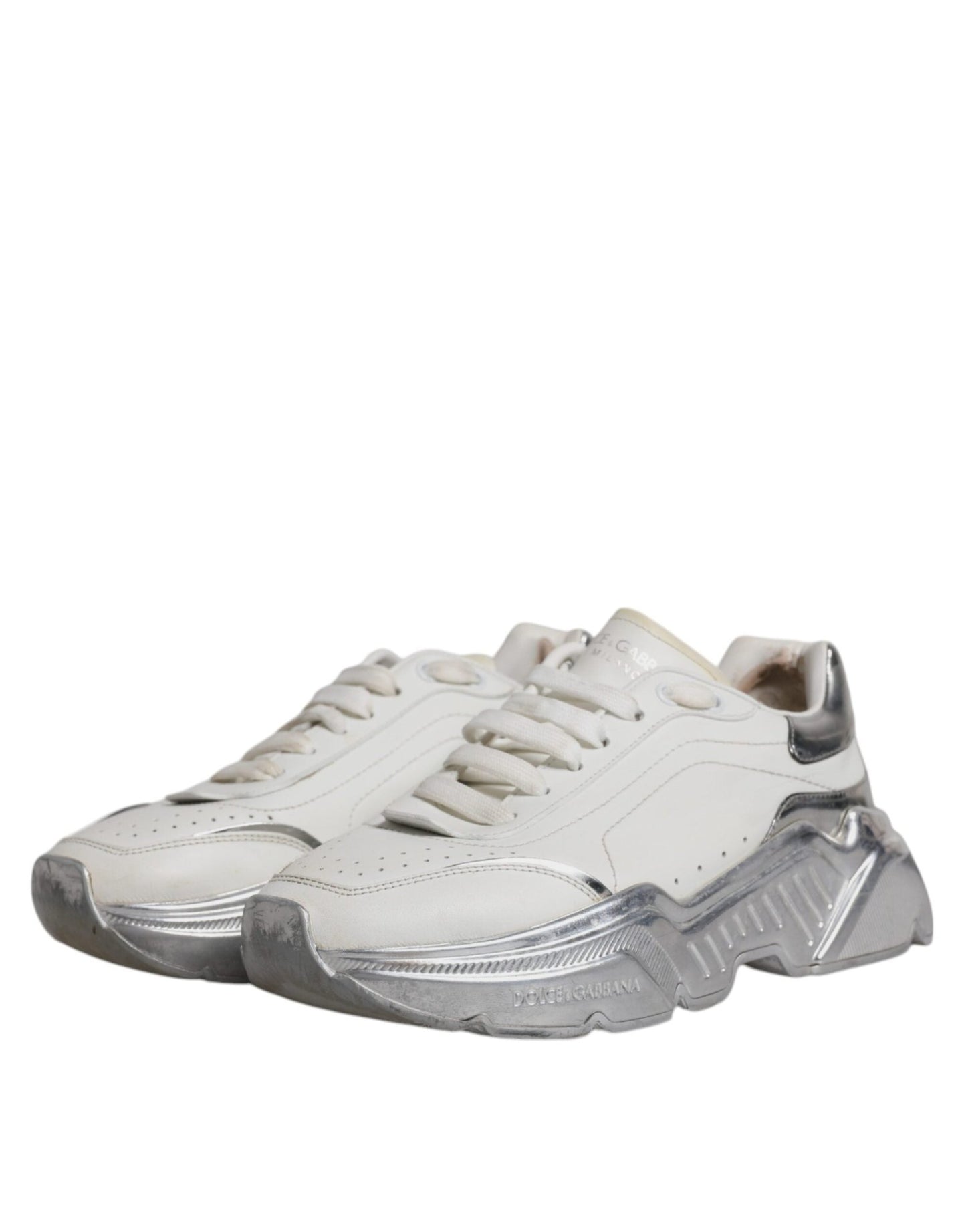 Dolce & Gabbana White Silver Daymaster Low Top Sneakers Shoes - SMARTMARTNZ