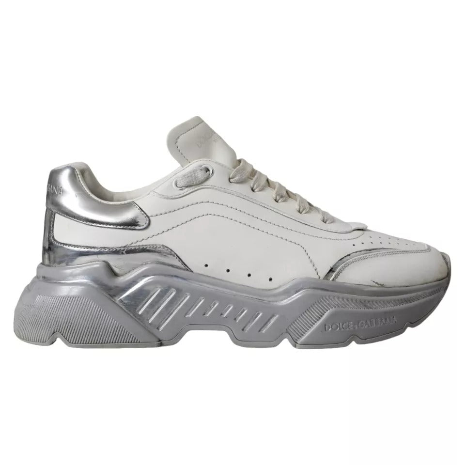 Dolce & Gabbana White Silver Daymaster Low Top Sneakers Shoes - SMARTMARTNZ