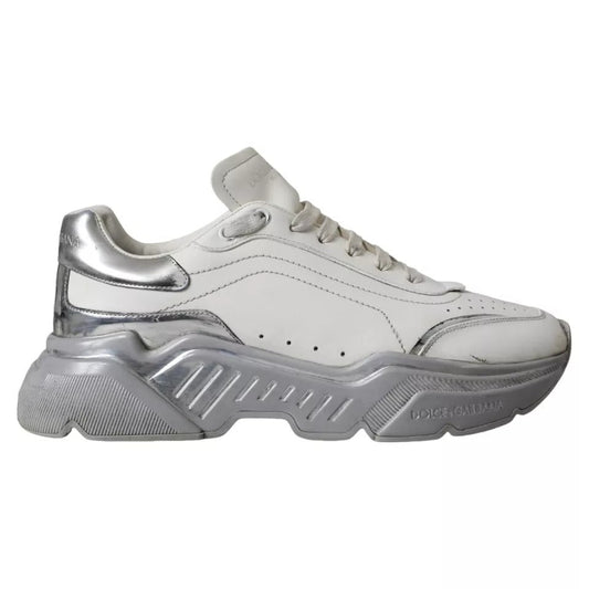 Dolce & Gabbana White Silver Daymaster Low Top Sneakers Shoes - SMARTMARTNZ