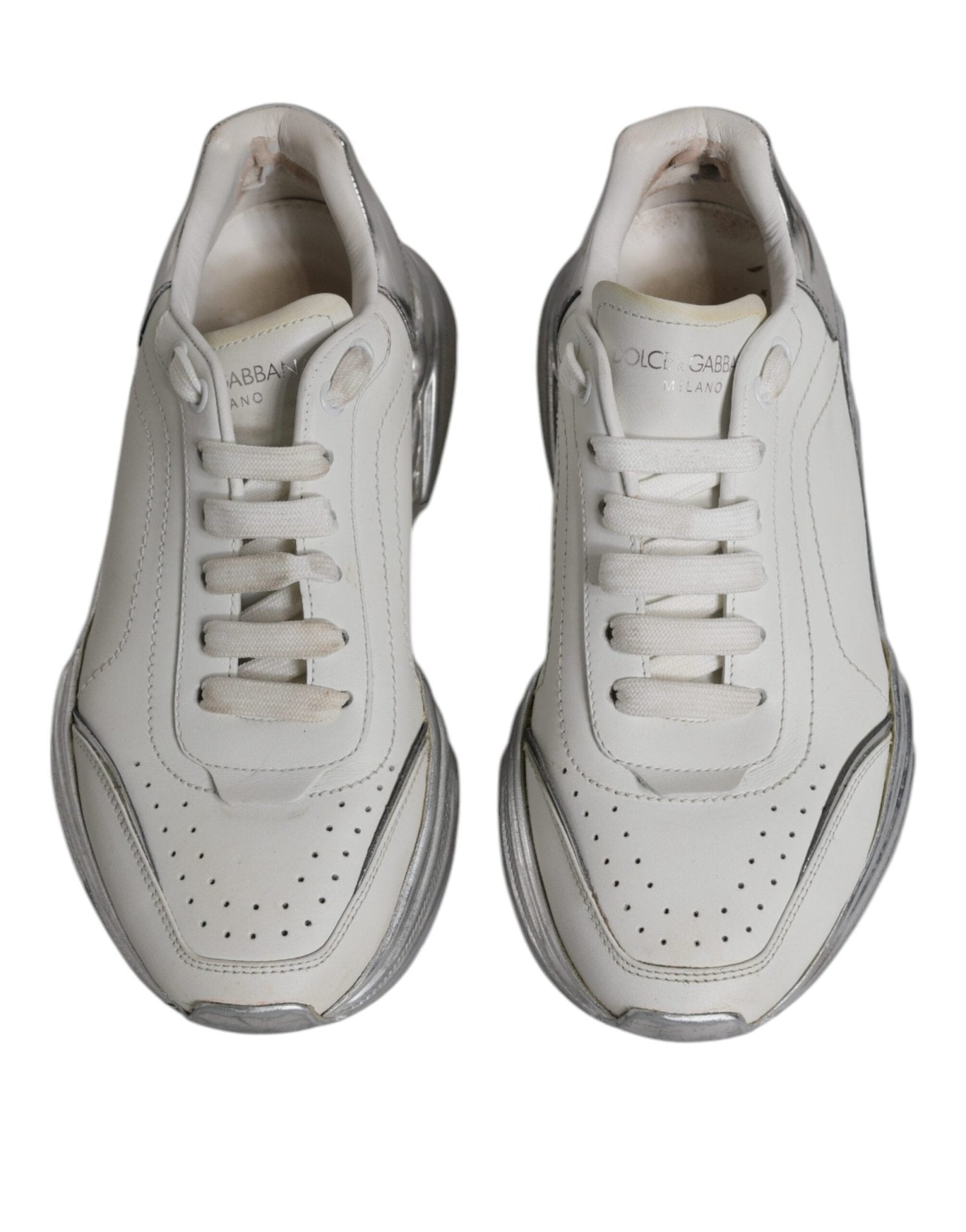 Dolce & Gabbana White Silver Daymaster Low Top Sneakers Shoes - SMARTMARTNZ