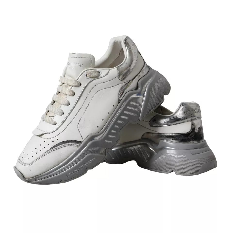 Dolce & Gabbana White Silver Daymaster Low Top Sneakers Shoes - SMARTMARTNZ