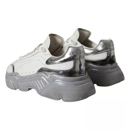 Dolce & Gabbana White Silver Daymaster Low Top Sneakers Shoes - SMARTMARTNZ