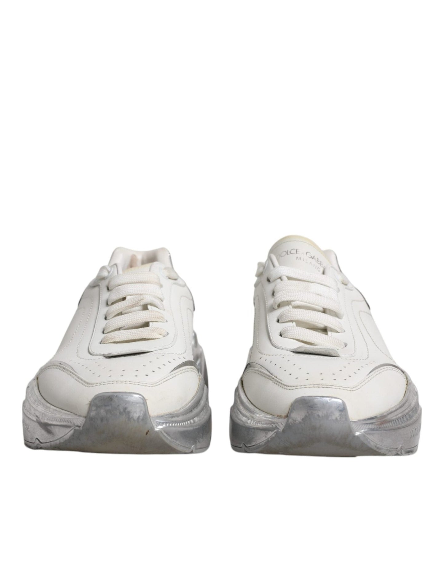 Dolce & Gabbana White Silver Daymaster Low Top Sneakers Shoes - SMARTMARTNZ