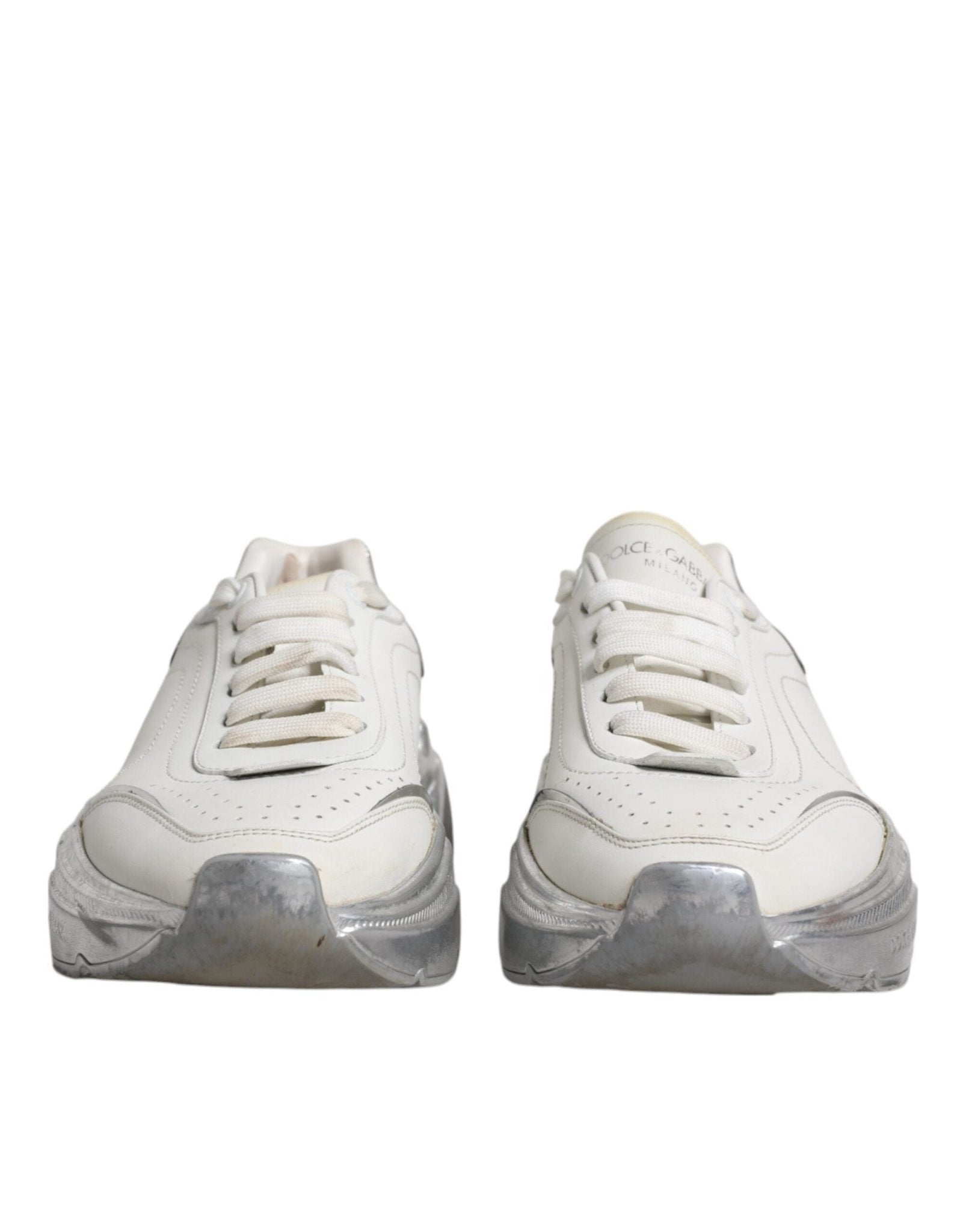 Dolce & Gabbana White Silver Daymaster Low Top Sneakers Shoes - SMARTMARTNZ