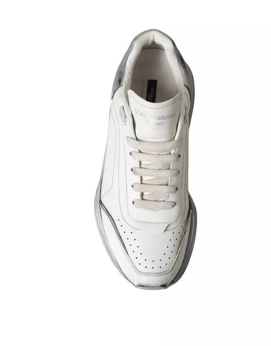 Dolce & Gabbana White Silver Daymaster Low Top Sneakers Shoes - SMARTMARTNZ
