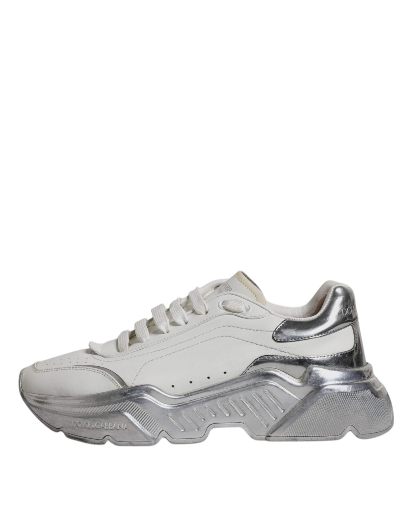 Dolce & Gabbana White Silver Daymaster Low Top Sneakers Shoes - SMARTMARTNZ