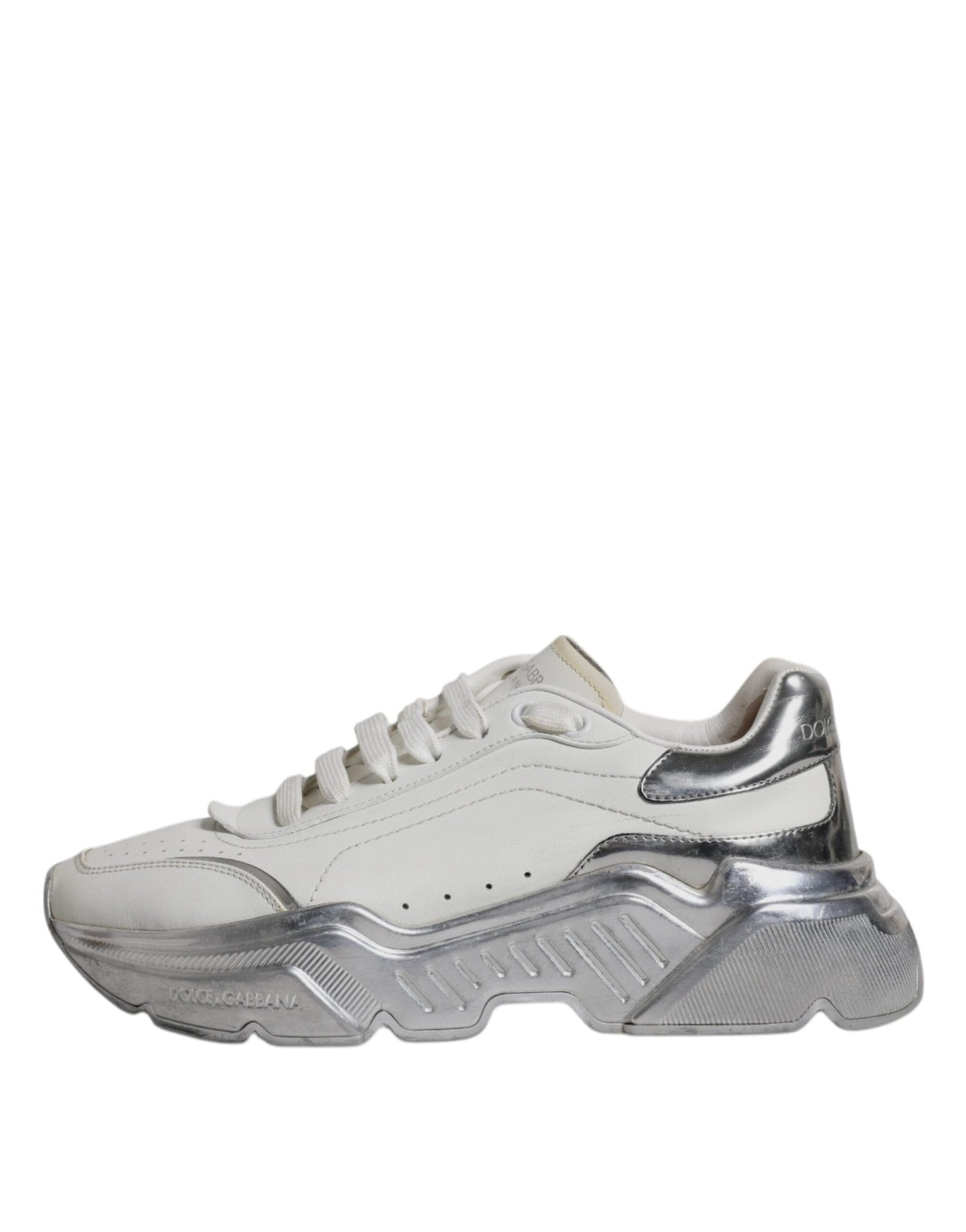 Dolce & Gabbana White Silver Daymaster Low Top Sneakers Shoes - SMARTMARTNZ