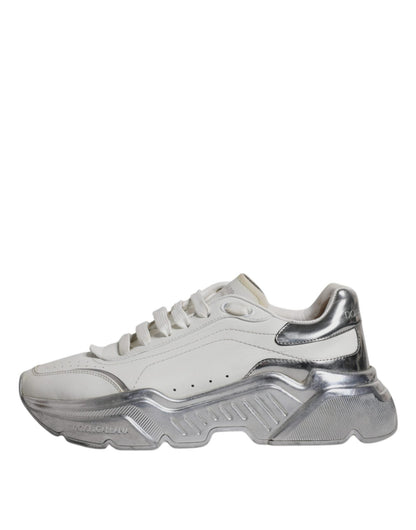 Dolce & Gabbana White Silver Daymaster Low Top Sneakers Shoes - SMARTMARTNZ