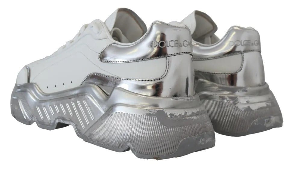 Dolce & Gabbana White Silver Leather Daymaster Sneakers Shoes - SMARTMARTNZ