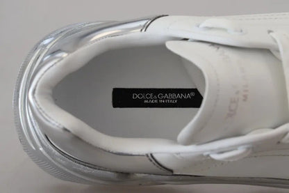 Dolce & Gabbana White Silver Leather Daymaster Sneakers Shoes - SMARTMARTNZ
