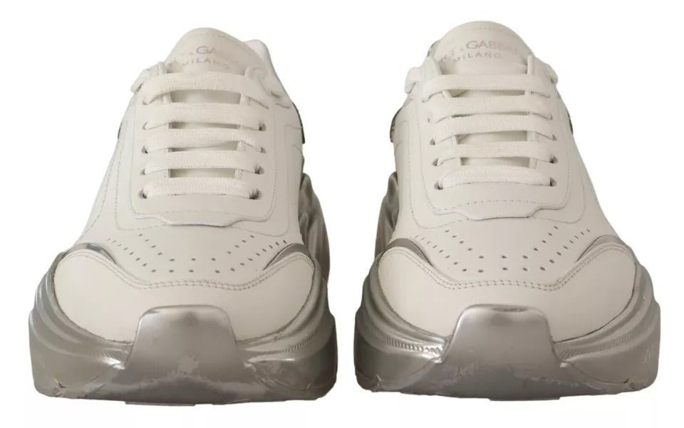 Dolce & Gabbana White Silver Leather Daymaster Sneakers Shoes - SMARTMARTNZ
