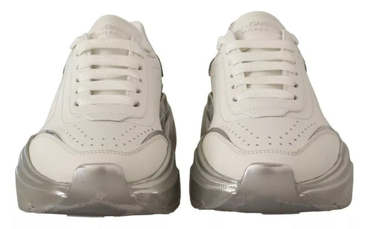 Dolce & Gabbana White Silver Leather Daymaster Sneakers Shoes - SMARTMARTNZ
