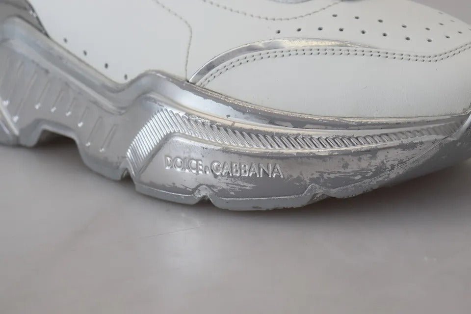 Dolce & Gabbana White Silver Leather Daymaster Sneakers Shoes - SMARTMARTNZ