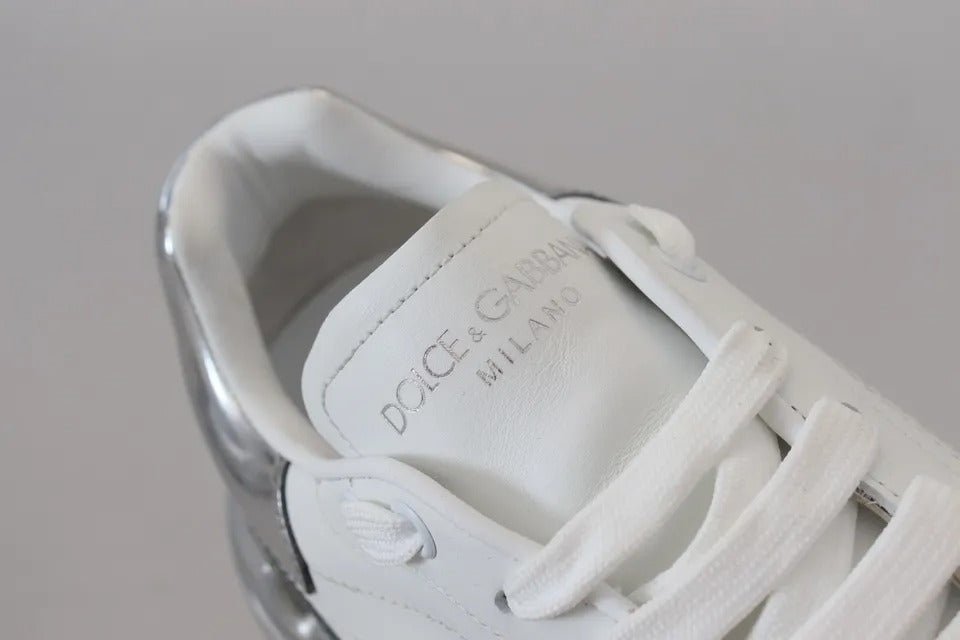 Dolce & Gabbana White Silver Leather Daymaster Sneakers Shoes - SMARTMARTNZ