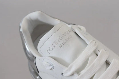 Dolce & Gabbana White Silver Leather Daymaster Sneakers Shoes - SMARTMARTNZ