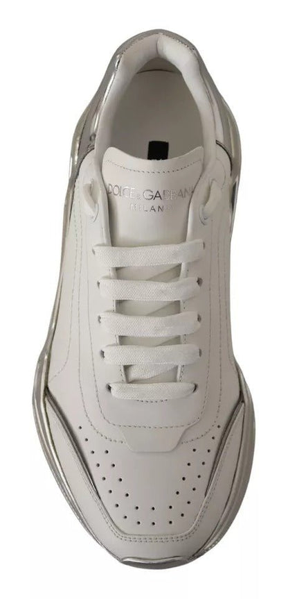 Dolce & Gabbana White Silver Leather Daymaster Sneakers Shoes - SMARTMARTNZ