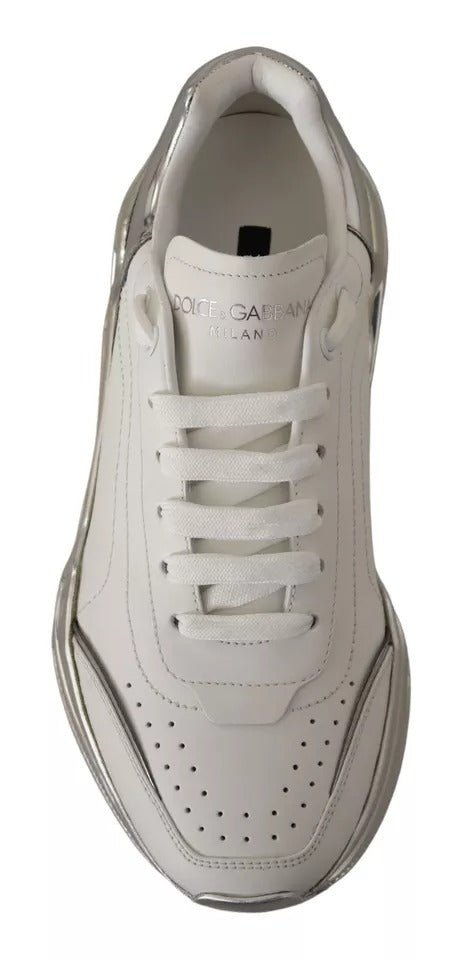 Dolce & Gabbana White Silver Leather Daymaster Sneakers Shoes - SMARTMARTNZ