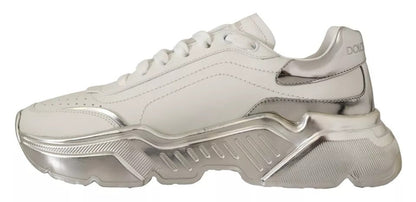 Dolce & Gabbana White Silver Leather Daymaster Sneakers Shoes - SMARTMARTNZ