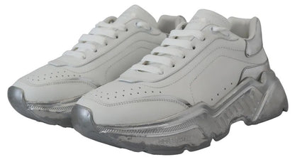 Dolce & Gabbana White Silver Leather Daymaster Sneakers Shoes - SMARTMARTNZ