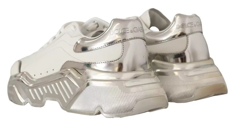 Dolce & Gabbana White Silver Leather Daymaster Sneakers Shoes - SMARTMARTNZ