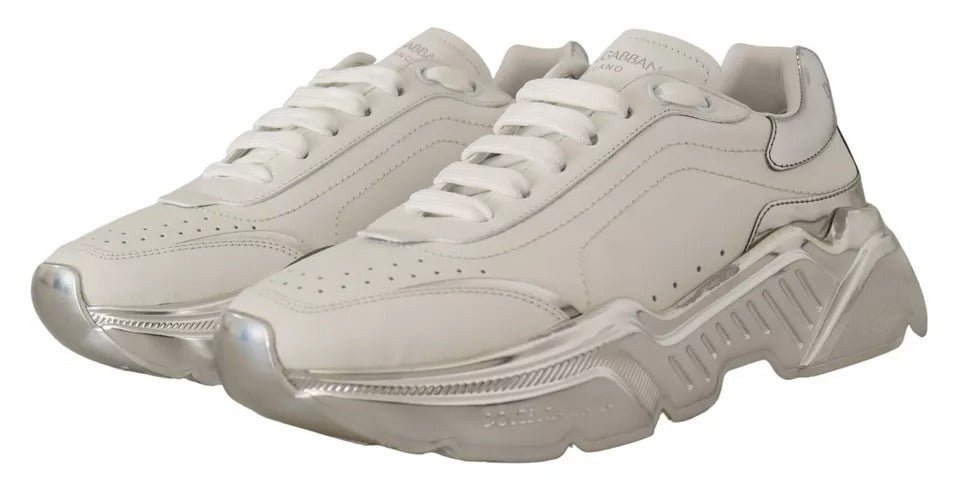 Dolce & Gabbana White Silver Leather Daymaster Sneakers Shoes - SMARTMARTNZ