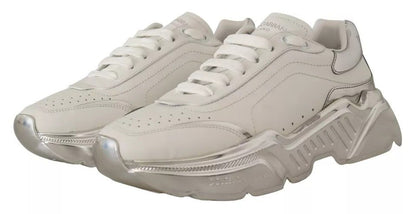 Dolce & Gabbana White Silver Leather Daymaster Sneakers Shoes - SMARTMARTNZ