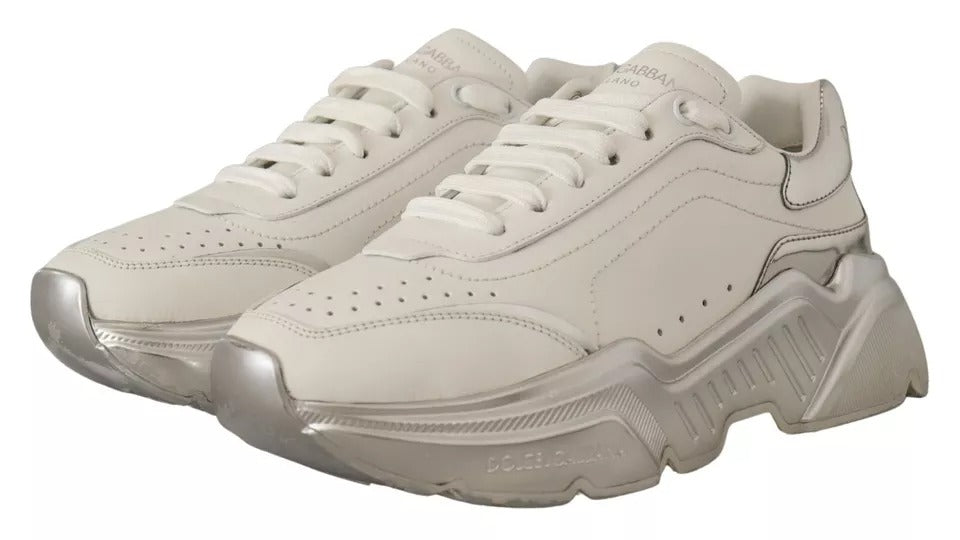 Dolce & Gabbana White Silver Leather Daymaster Sneakers Shoes - SMARTMARTNZ