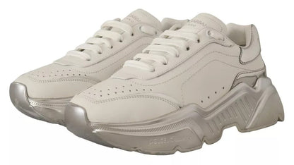 Dolce & Gabbana White Silver Leather Daymaster Sneakers Shoes - SMARTMARTNZ
