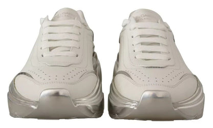 Dolce & Gabbana White Silver Leather Daymaster Sneakers Shoes - SMARTMARTNZ