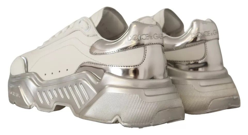 Dolce & Gabbana White Silver Leather Daymaster Sneakers Shoes - SMARTMARTNZ