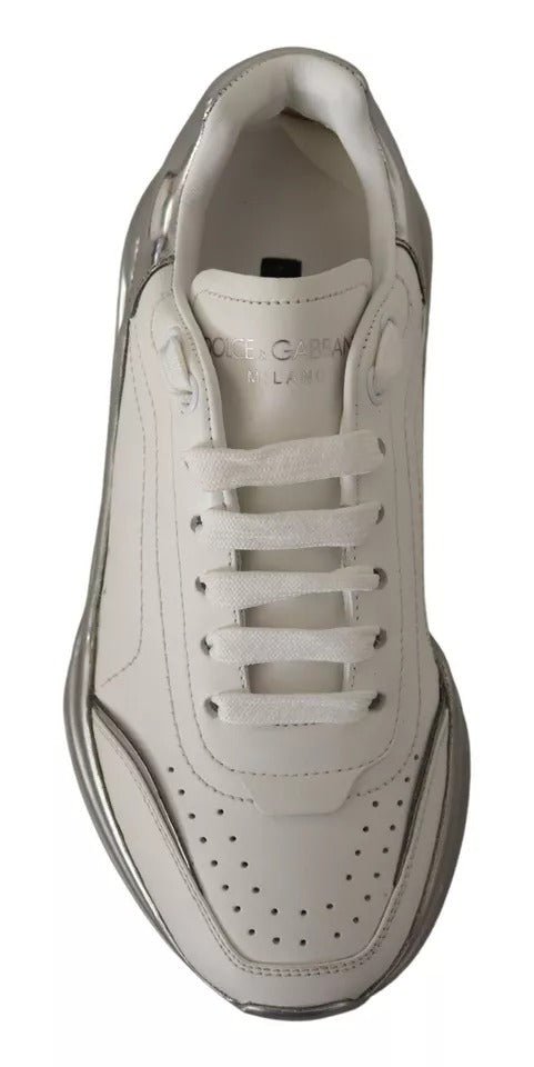 Dolce & Gabbana White Silver Leather Daymaster Sneakers Shoes - SMARTMARTNZ