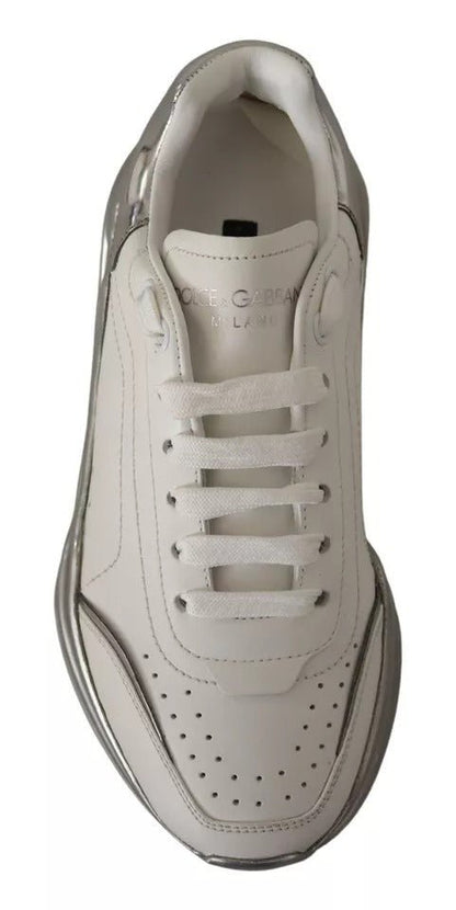 Dolce & Gabbana White Silver Leather Daymaster Sneakers Shoes - SMARTMARTNZ