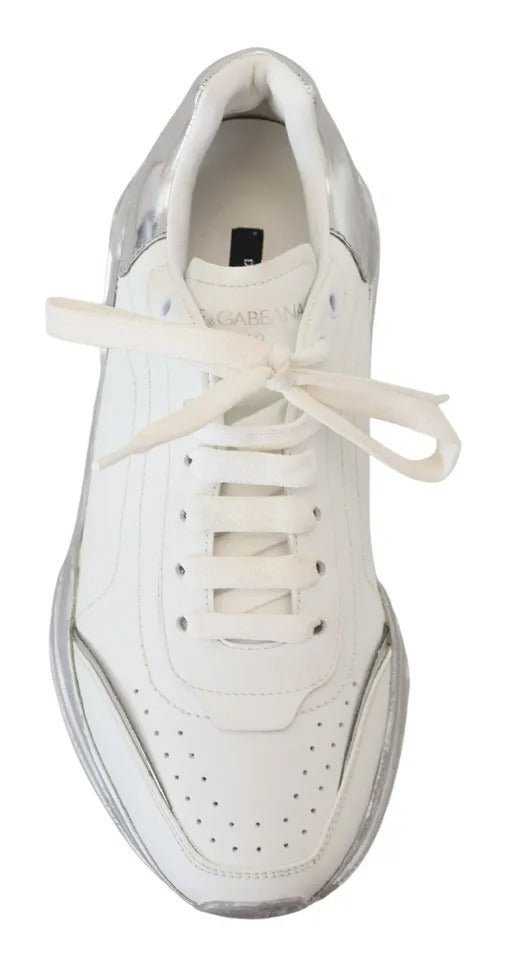 Dolce & Gabbana White Silver Leather Daymaster Women Sneakers Shoes - SMARTMARTNZ